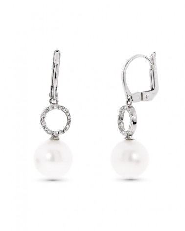 Pendientes oro blanco 18k perla 9mm cierre catalán