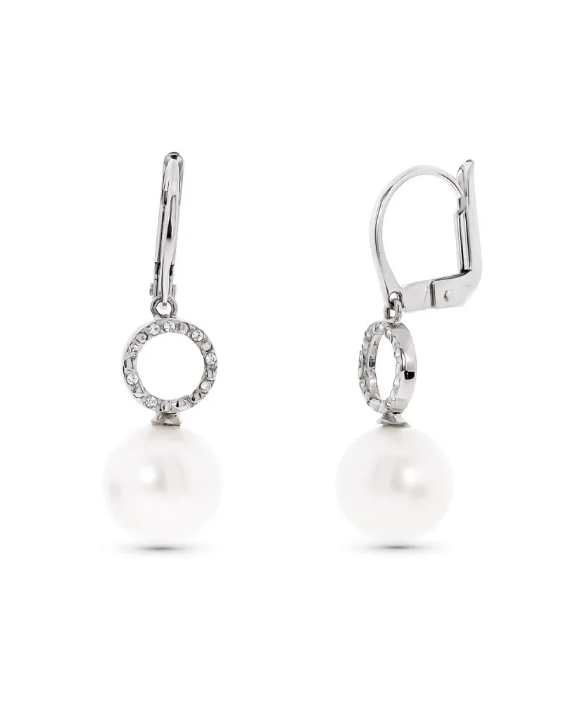 Pendientes oro blanco 18k perla 9mm cierre catalán