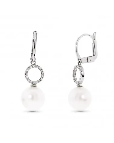Pendientes oro blanco 18k perla 9mm cierre catalán