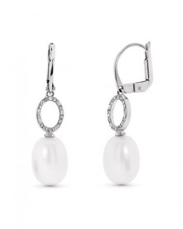 Pendientes oro blanco 18k perla y circonita cierre catalán