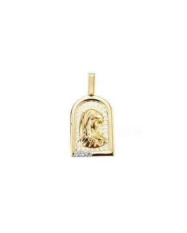 Medalla oro 18k Virgen niño diamantes 24x15mm