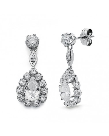 Pendientes oro blanco 18k largos circonita presión