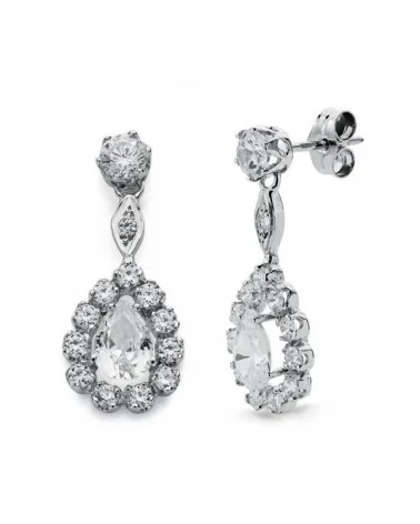 Pendientes oro blanco 18k largos circonita presión