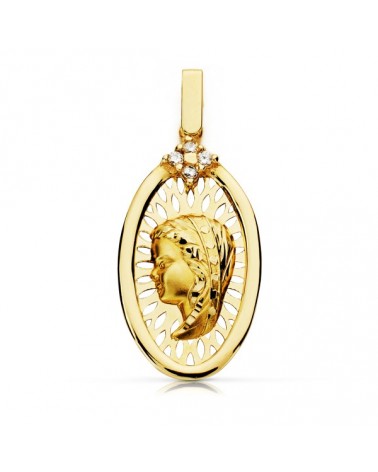 Medalla oro 18k Virgen niño diamantes 29x14mm