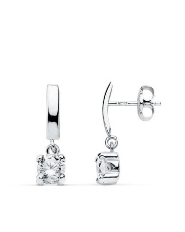 Pendientes oro blanco 18k colgantes garras presión 15mm