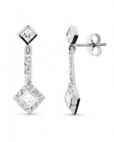 Pendientes oro blanco 18k largos circonita 24x9mm