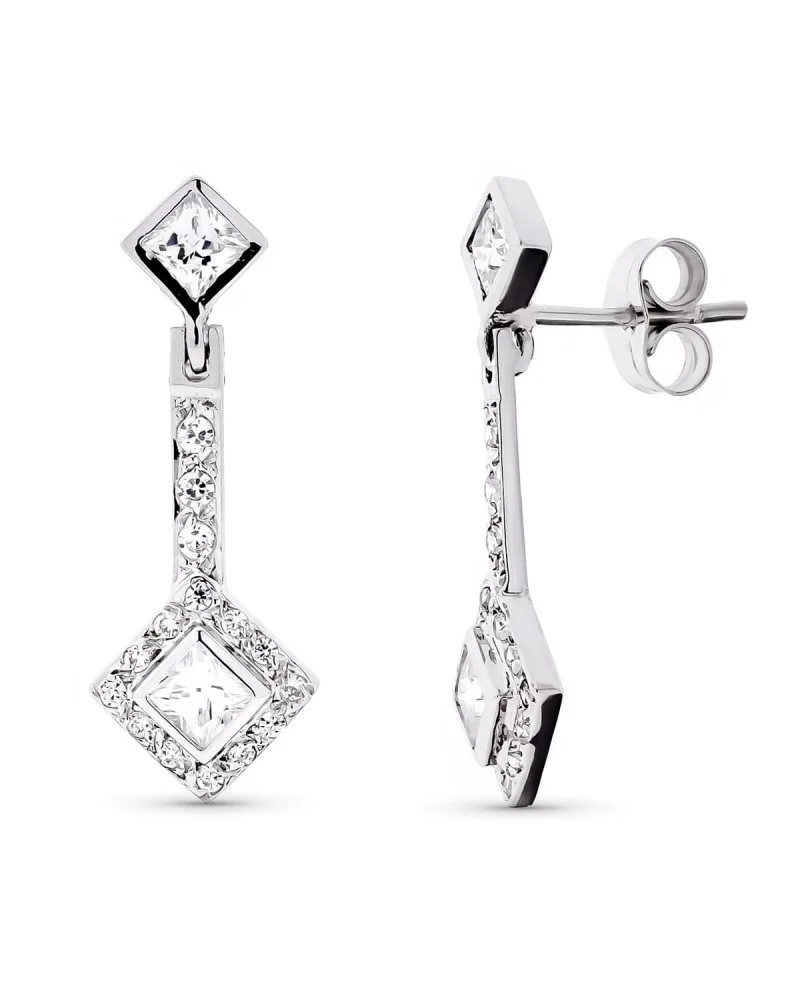 Pendientes oro blanco 18k largos circonita 24x9mm