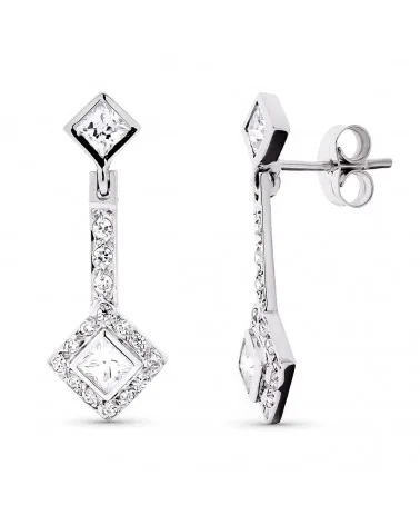 Pendientes oro blanco 18k largos circonita 24x9mm