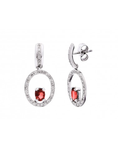 Pendientes oro blanco 18k circonita piedra roja presión