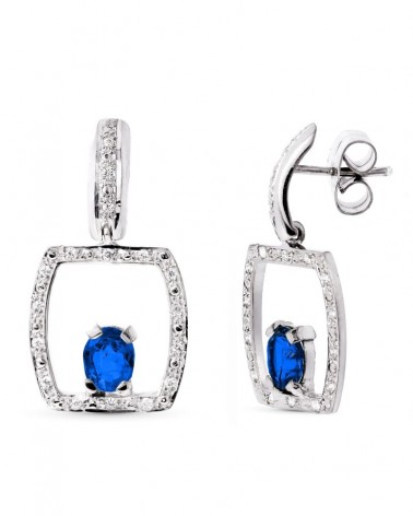Pendientes oro blanco 18k zafiro azul cuadrado presión