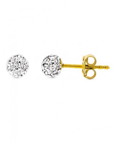 Pendientes oro 18k bola circonita 5mm cierre presión