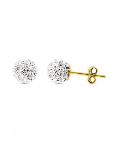 Pendientes oro 18k bola circonita 7mm cierre presión