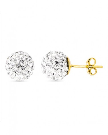 Pendientes oro 18k bola circonita 8mm cierre presión