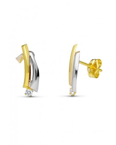 Pendientes oro 18k bicolor bandas 14x6 mm