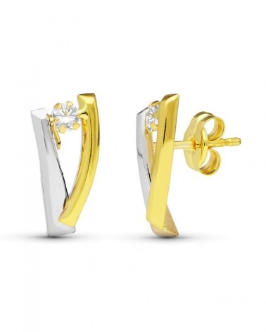 Pendientes oro 18k bicolor diseño bandas 11x6 mm