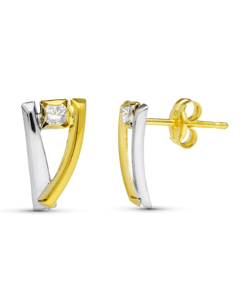 Pendientes oro 18k bicolor bandas geométricas 12x5mm