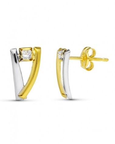 Pendientes oro 18k bicolor bandas geométricas 12x5mm