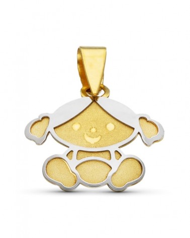 Colgante oro 18k bicolor niña con carita sonriente