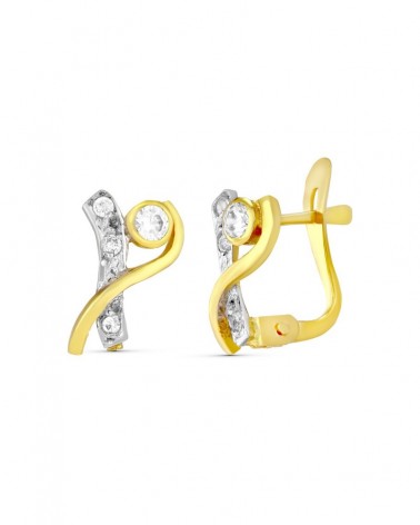 Pendientes oro 18k bicolor circonita cierre catalán