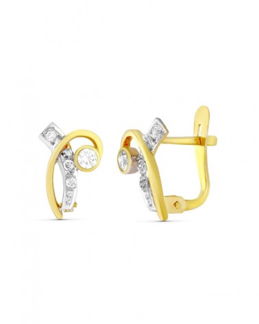 Pendientes oro 18k bicolor circonita cierre catalán
