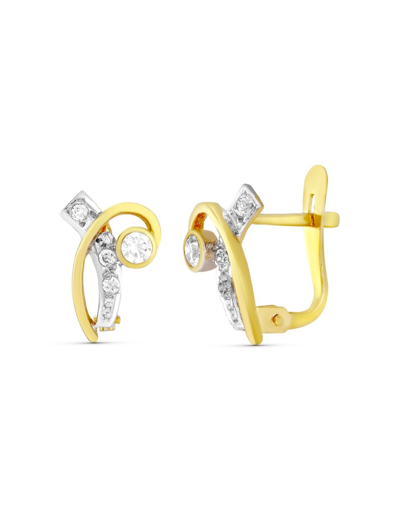 Pendientes oro 18k bicolor circonita cierre catalán