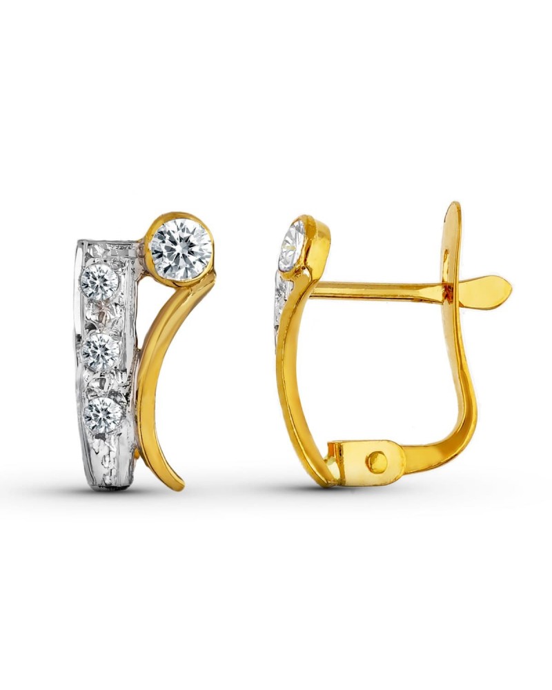 Pendientes oro 18k bicolor circonitas cierre catalán