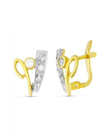 Pendientes oro 18k bicolor circonita cierre catalán