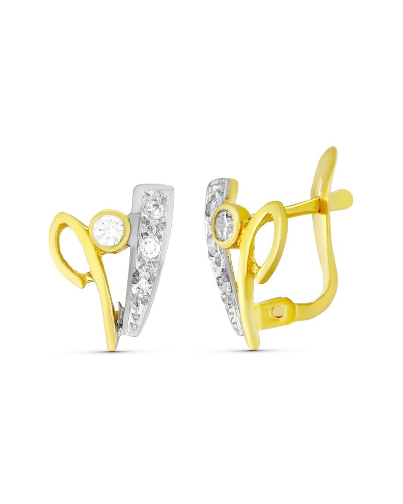 Pendientes oro 18k bicolor circonita cierre catalán