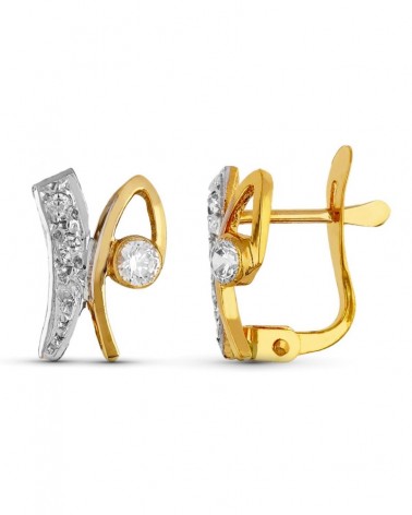 Pendientes oro 18k bicolor circonita cierre catalán