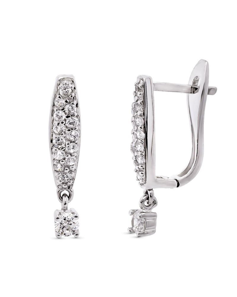 Pendientes oro blanco 18k largos circonitas cierre catalán
