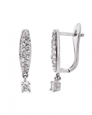 Pendientes oro blanco 18k largos circonitas cierre catalán