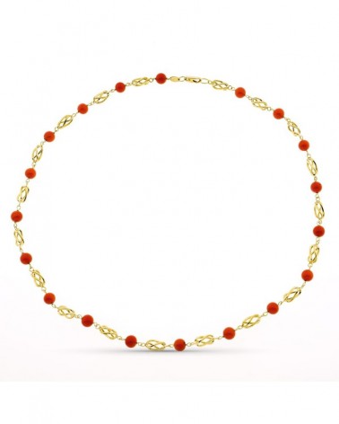 Gargantilla oro amarillo 18k coral rojo 50cm