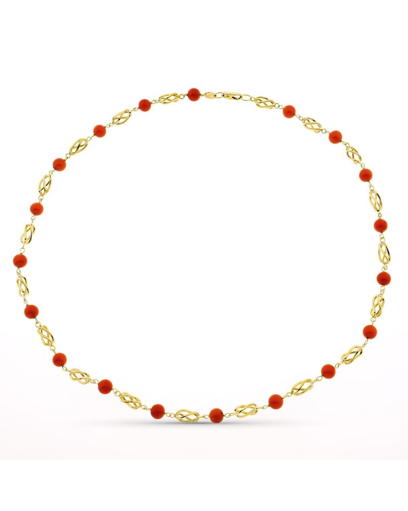 Gargantilla oro amarillo 18k coral rojo 50cm