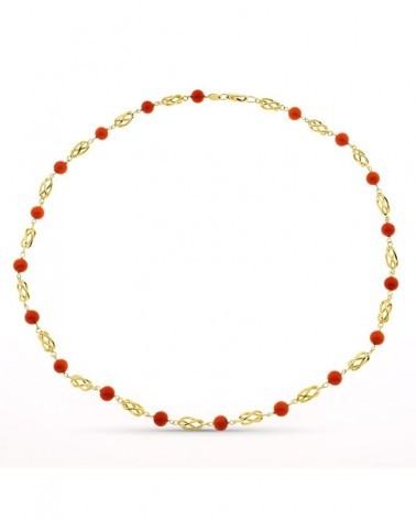 Gargantilla oro amarillo 18k coral rojo 50cm