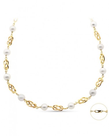 Gargantilla oro 18k perlas y motivos trenzados 50cm
