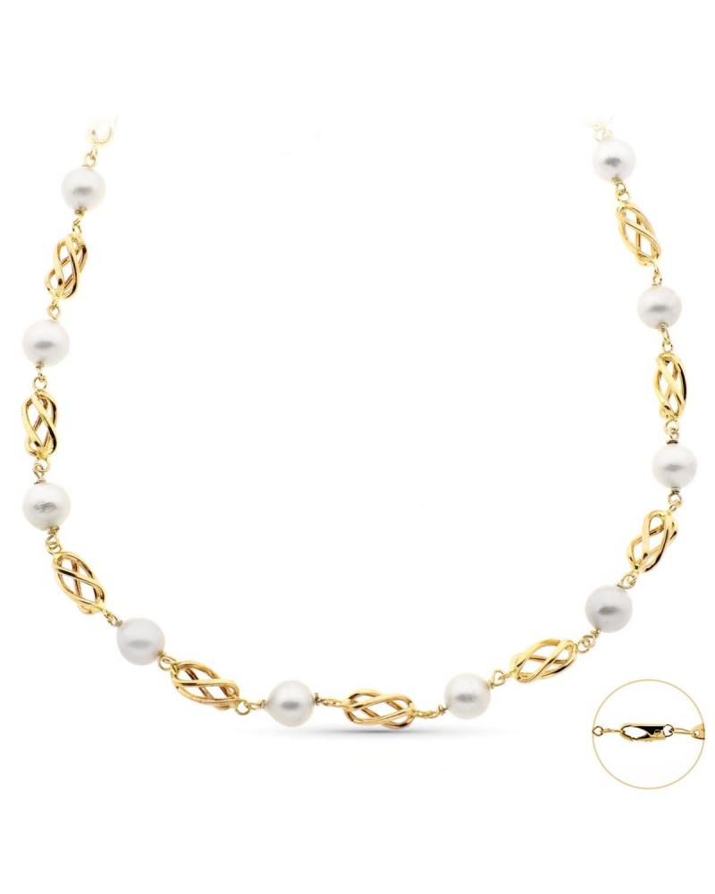 Gargantilla oro 18k perlas y motivos trenzados 50cm