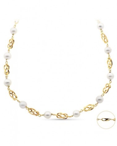 Gargantilla oro 18k perlas y motivos trenzados 50cm
