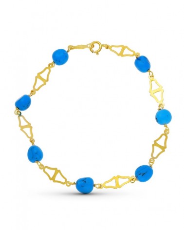 Pulsera oro 18k turquesas motivos calados 18cm