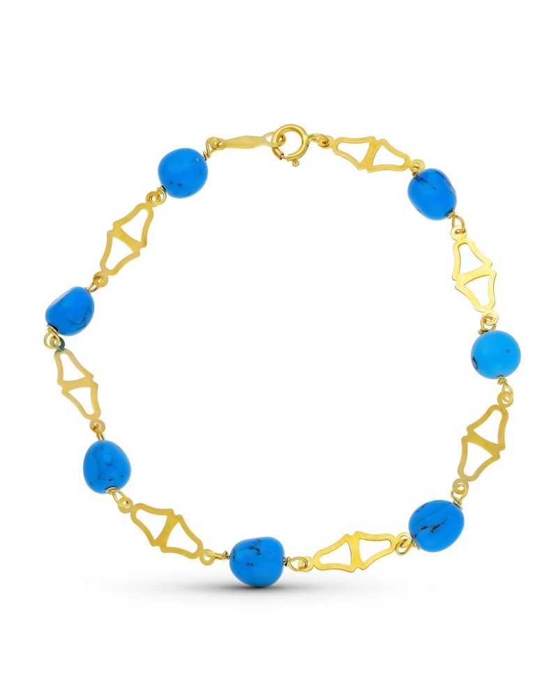 Pulsera oro 18k turquesas motivos calados 18cm