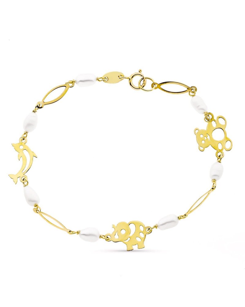 Pulsera oro 18k niño perlas fetiches 17cm