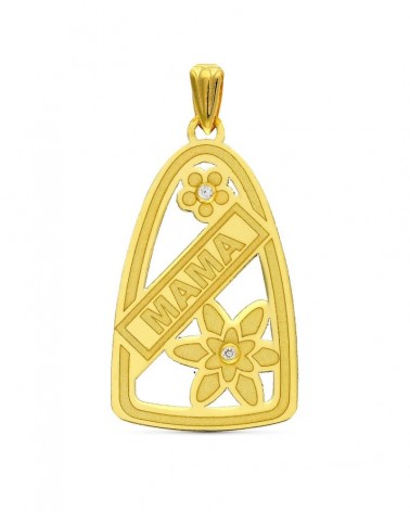 Colgante oro 18k MAMA con flores circonitas 29x17mm