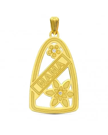 Colgante oro 18k MAMA con flores circonitas 29x17mm