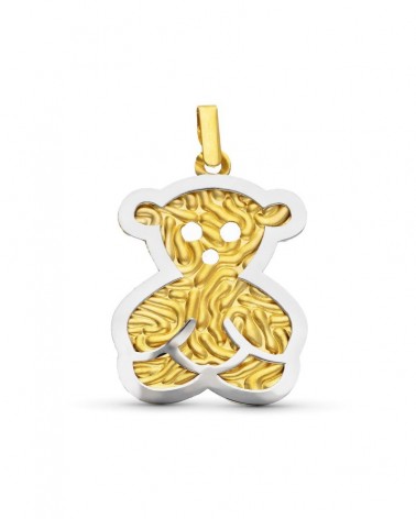 Colgante oro 18k bicolor osito mate y brillo