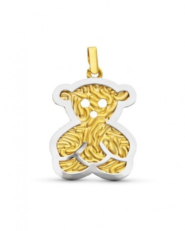Colgante oro 18k bicolor osito mate y brillo