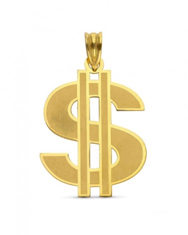 Colgante oro 18k símbolo dólar acabado láser 30x22mm