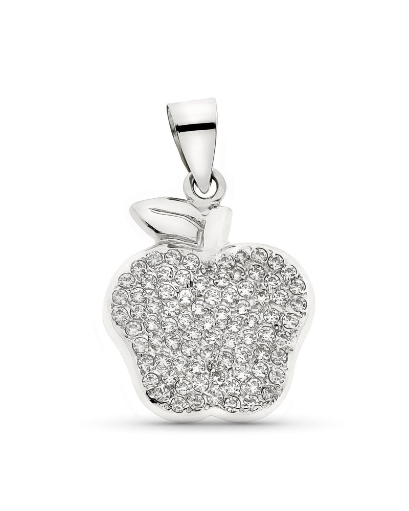 Colgante oro blanco 18k manzana circonita 21x17mm