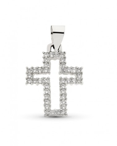 Cruz oro blanco 18k con circonitas 23x17mm