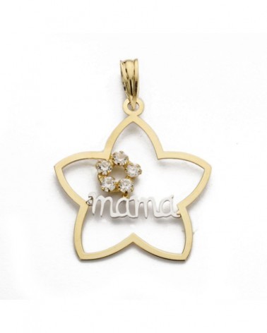 Colgante oro 18k bicolor flor mamá circonitas