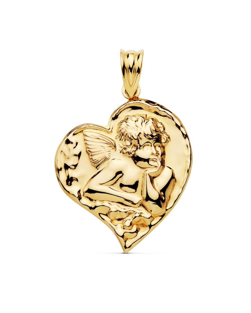 Colgante oro 18k corazón angelito 25x22 mm