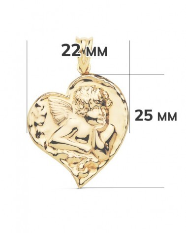 Colgante oro 18k corazón angelito 25x22 mm